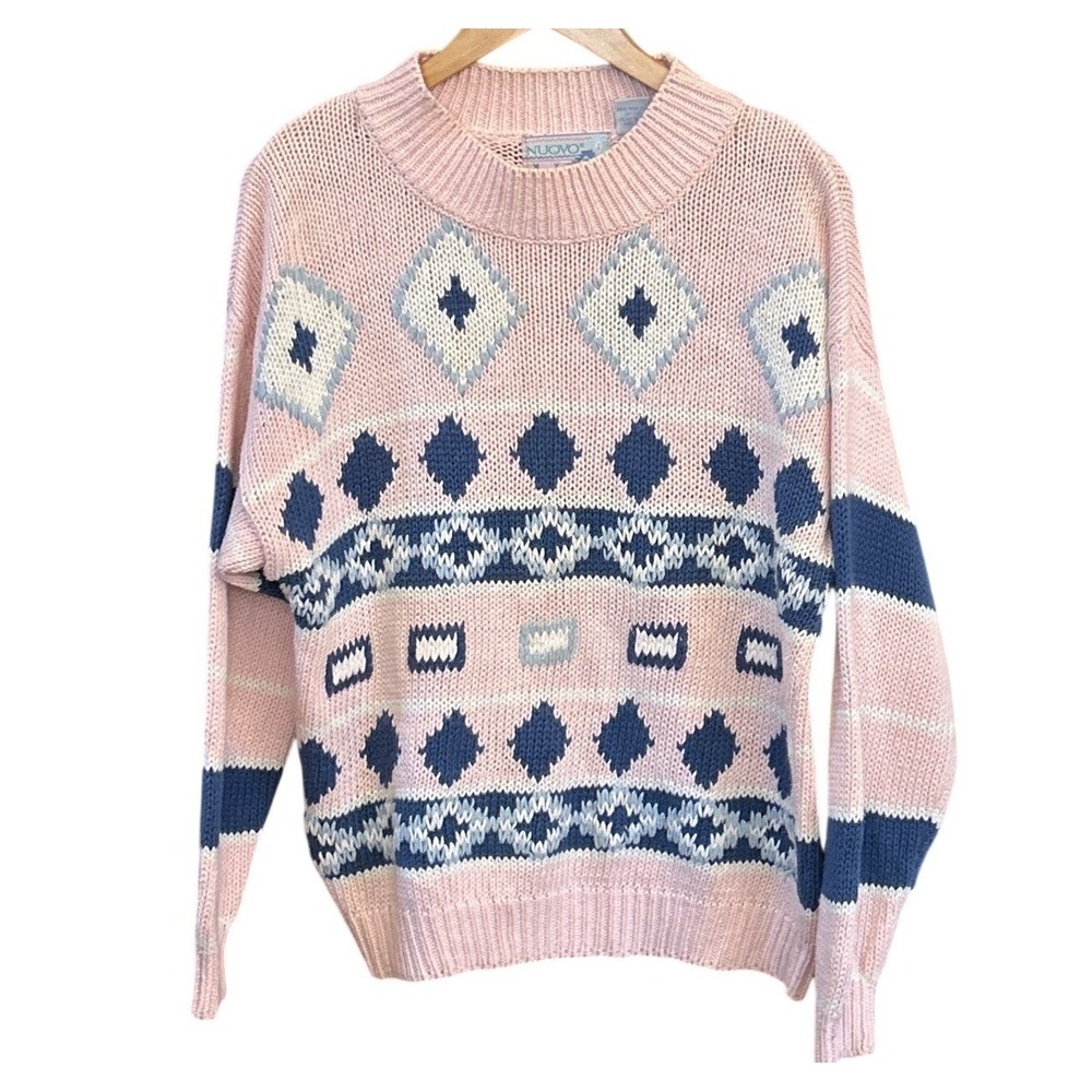 Vintage Pastel Geometric Knit Sweater 90s Southwestern Cozy Pullover